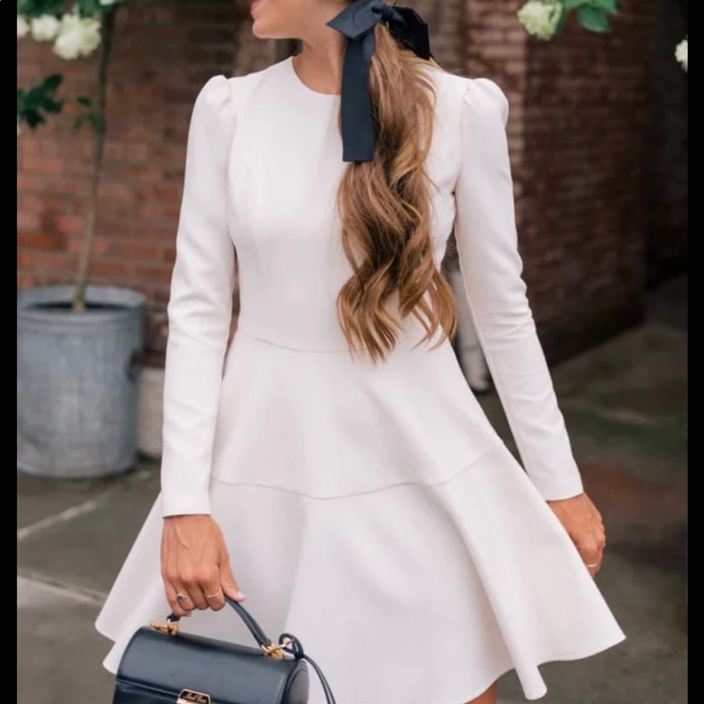Gal Meets Glam Cream Long-Sleeve Fit-and-Flare Dress
